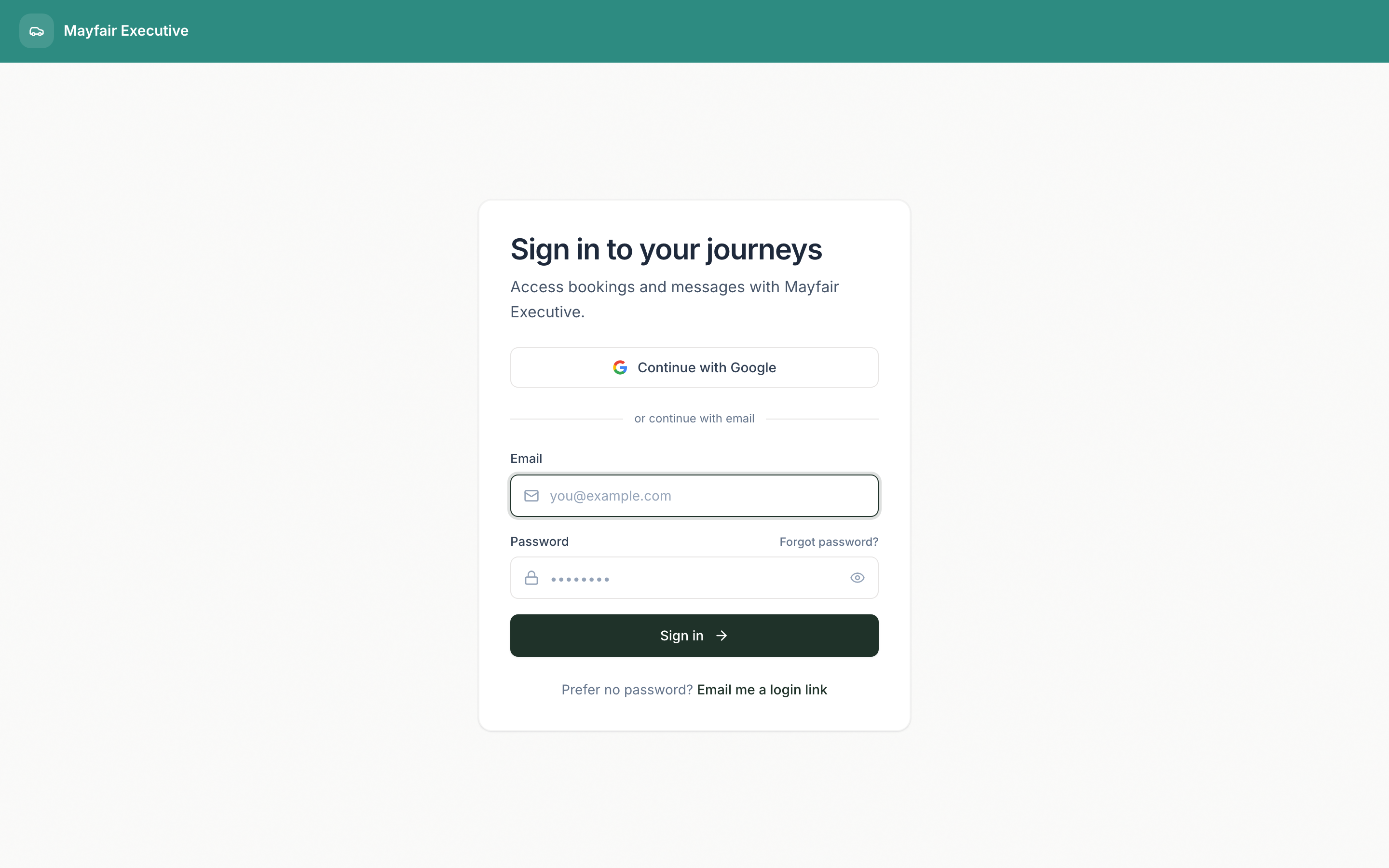 Passenger portal home showing upcoming trips